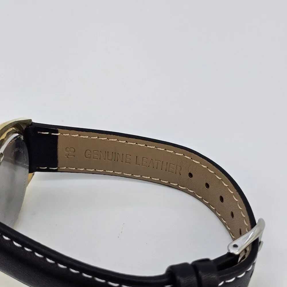 VTG Lorus Men's Watch 36MM Gold Dial DayDate New Black Leather Bands New Battery